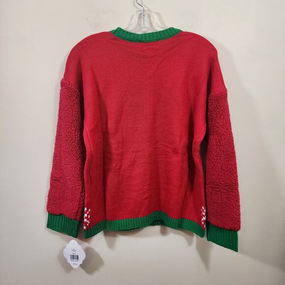 Joyland NWT Bahhh humbug sheep ugly Christmas sweater sherpa sleeves womans sz S - Picture 2 of 7